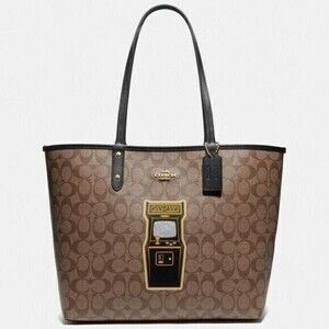 Coach Pac-Man Collaboration Tote Bag Reversible Signature Khaki, Wristlet